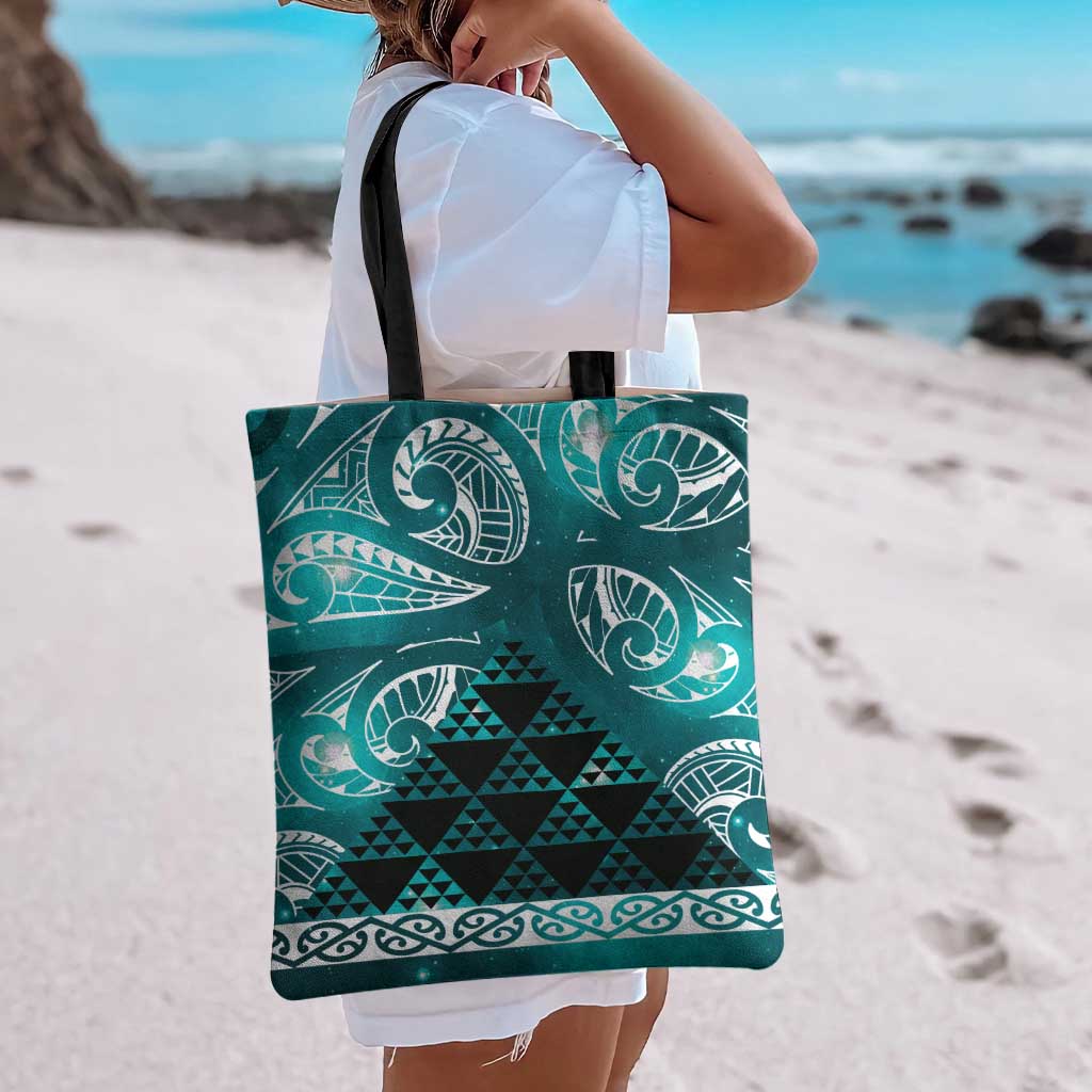 Matariki New Zealand Tote Bag NZ Niho Taniwha Maori New Year Cyan Galaxy