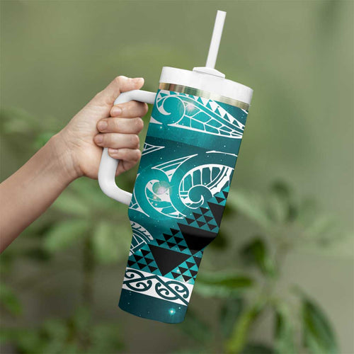 Matariki New Zealand Tumbler With Handle NZ Niho Taniwha Maori New Year Cyan Galaxy