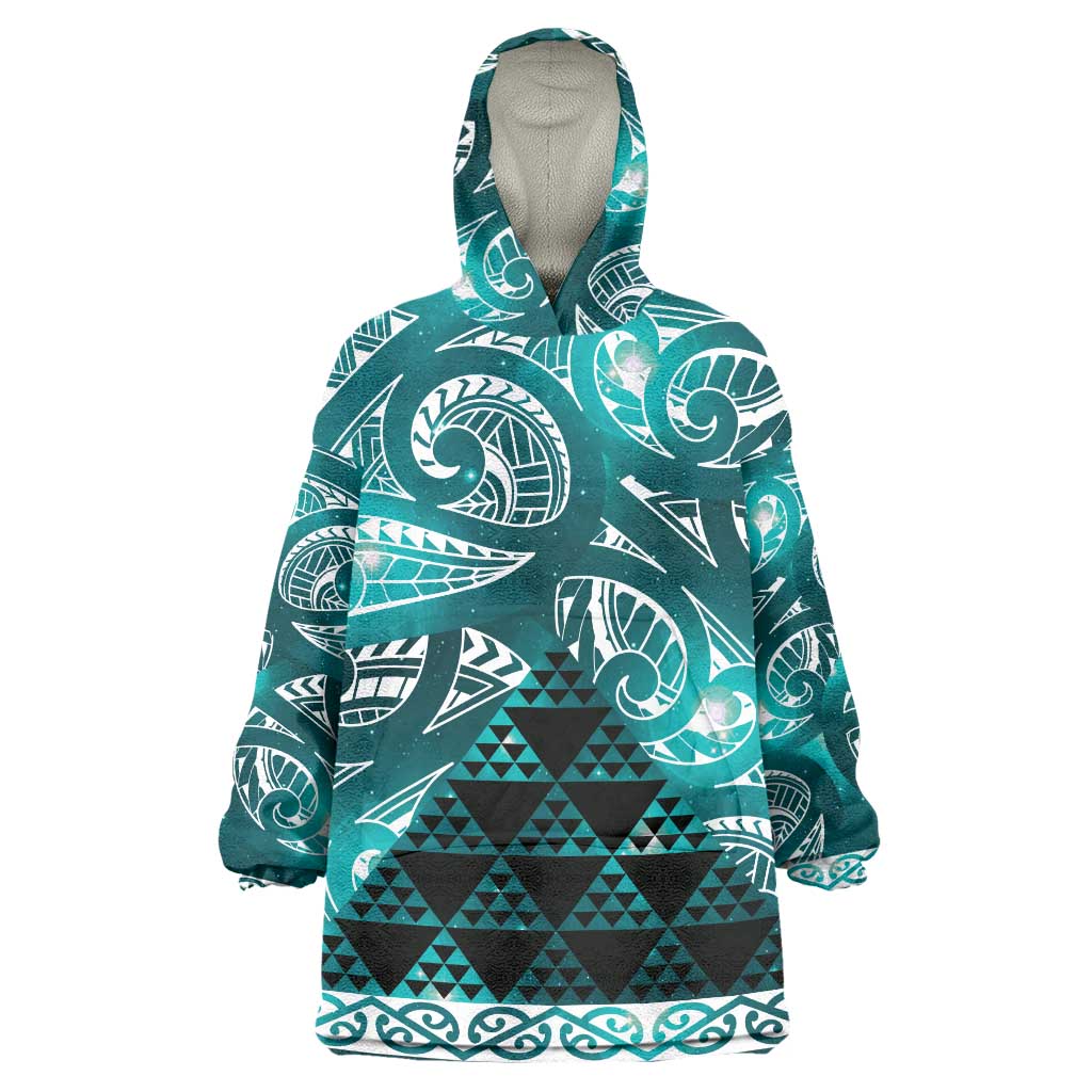Matariki New Zealand Wearable Blanket Hoodie NZ Niho Taniwha Maori New Year Cyan Galaxy