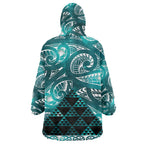 Matariki New Zealand Wearable Blanket Hoodie NZ Niho Taniwha Maori New Year Cyan Galaxy