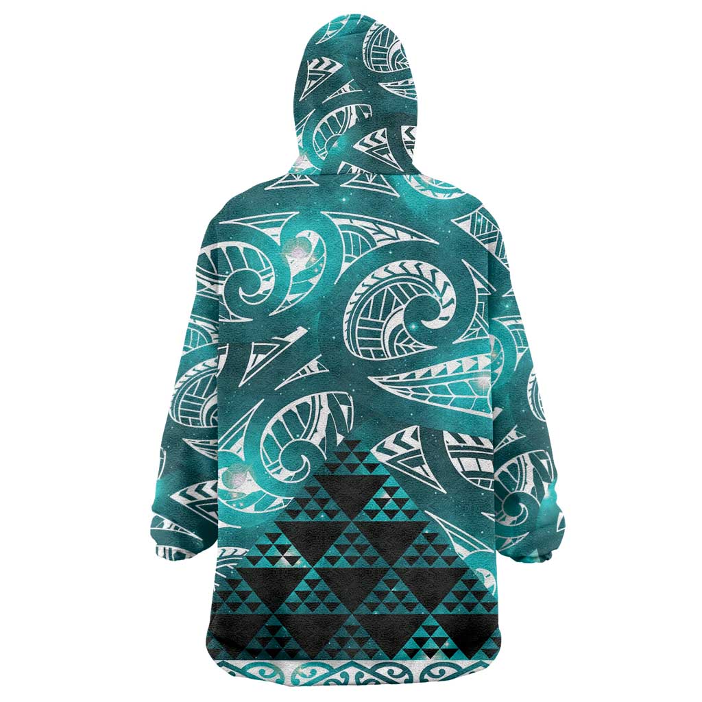 Matariki New Zealand Wearable Blanket Hoodie NZ Niho Taniwha Maori New Year Cyan Galaxy