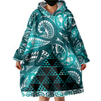 Matariki New Zealand Wearable Blanket Hoodie NZ Niho Taniwha Maori New Year Cyan Galaxy