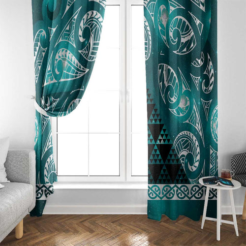 Matariki New Zealand Window Curtain NZ Niho Taniwha Maori New Year Cyan Galaxy