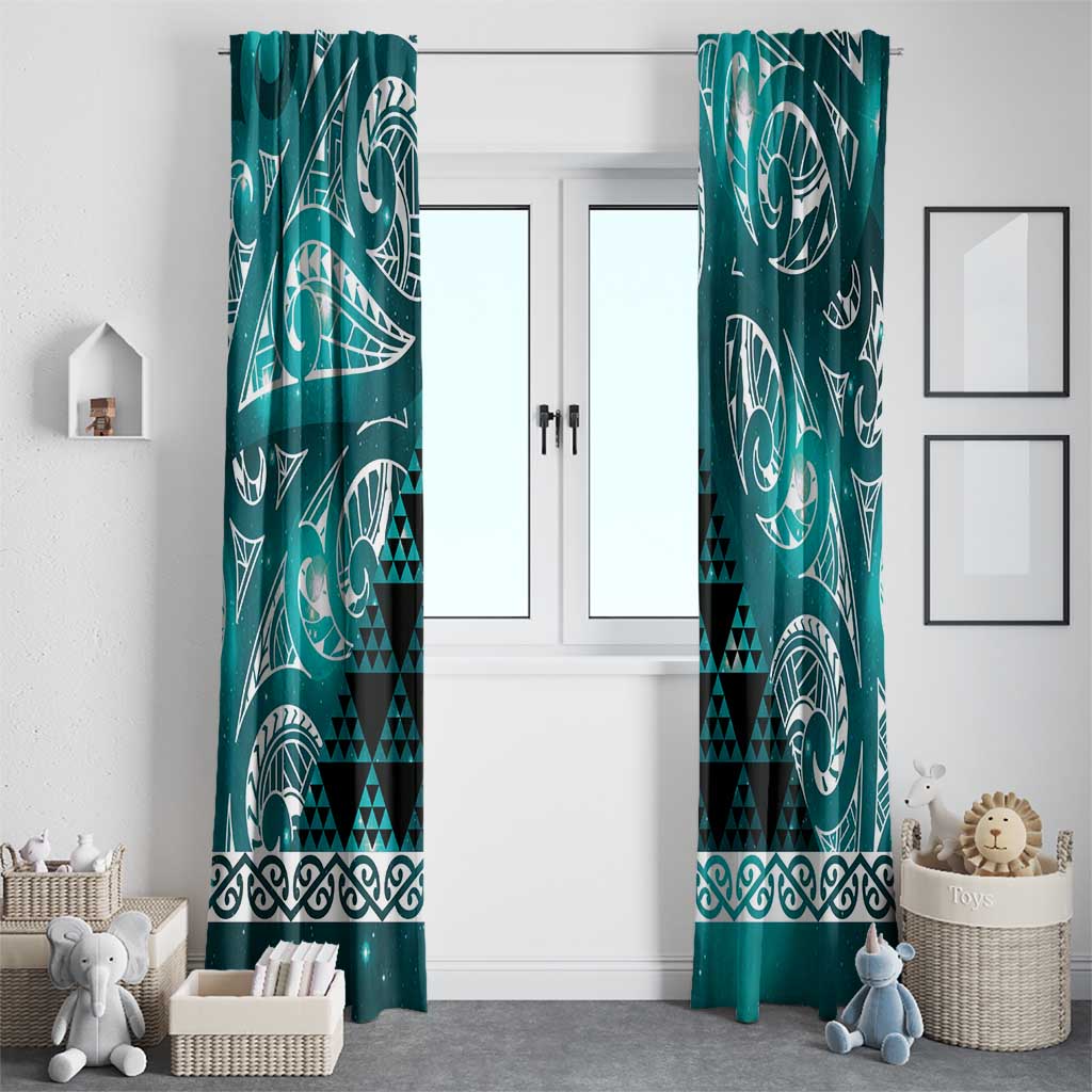 Matariki New Zealand Window Curtain NZ Niho Taniwha Maori New Year Cyan Galaxy