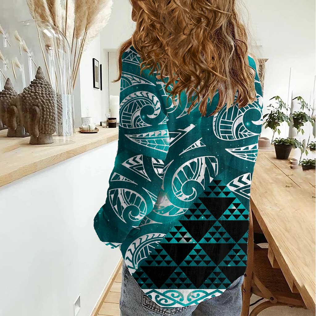Matariki New Zealand Women Casual Shirt NZ Niho Taniwha Maori New Year Cyan Galaxy
