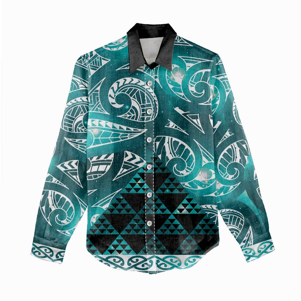 Matariki New Zealand Women Casual Shirt NZ Niho Taniwha Maori New Year Cyan Galaxy