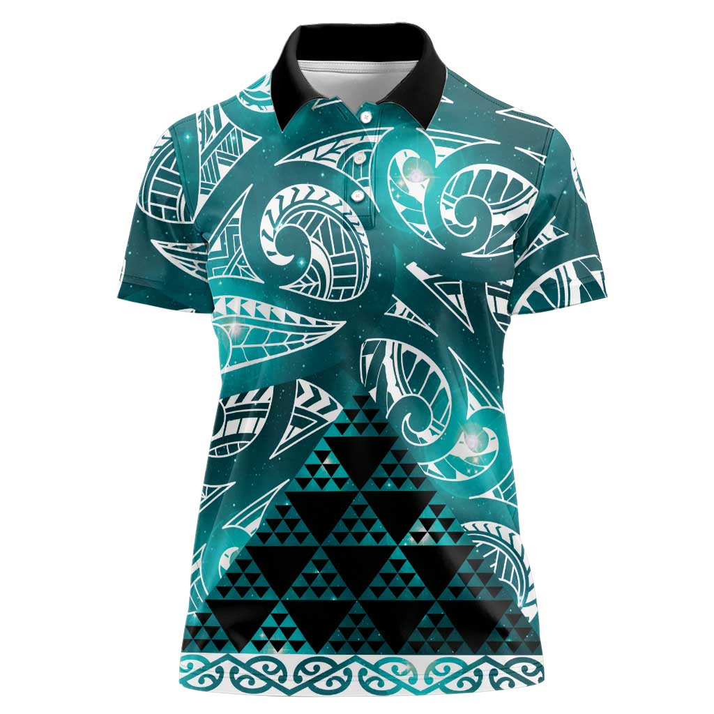 Matariki New Zealand Women Polo Shirt NZ Niho Taniwha Maori New Year Cyan Galaxy