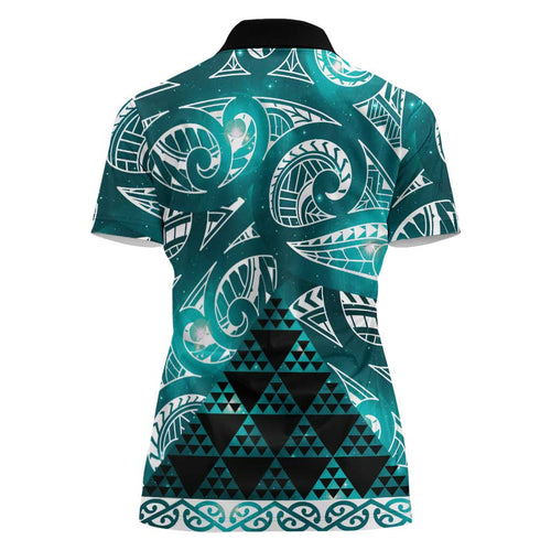 Matariki New Zealand Women Polo Shirt NZ Niho Taniwha Maori New Year Cyan Galaxy