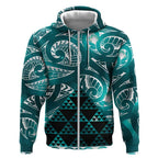 Matariki New Zealand Zip Hoodie NZ Niho Taniwha Maori New Year Cyan Galaxy