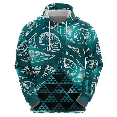 Matariki New Zealand Zip Hoodie NZ Niho Taniwha Maori New Year Cyan Galaxy