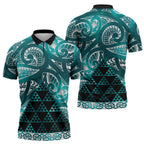 Matariki New Zealand Zipper Polo Shirt NZ Niho Taniwha Maori New Year Cyan Galaxy