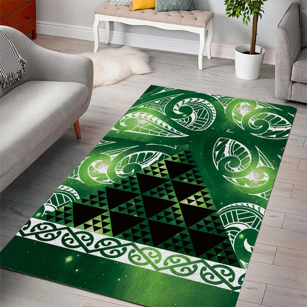 Matariki New Zealand Area Rug NZ Niho Taniwha Maori New Year Green Galaxy