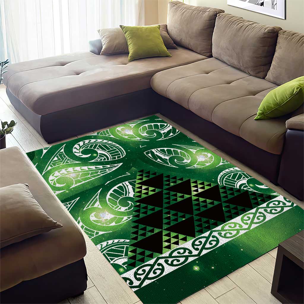 Matariki New Zealand Area Rug NZ Niho Taniwha Maori New Year Green Galaxy