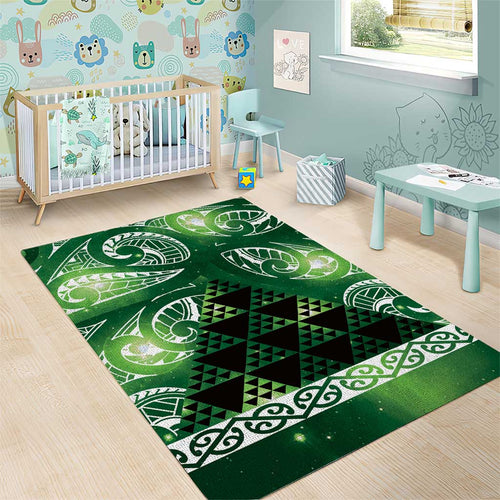 Matariki New Zealand Area Rug NZ Niho Taniwha Maori New Year Green Galaxy