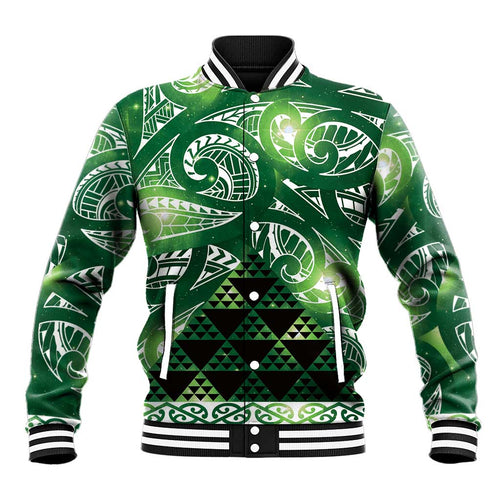 Matariki New Zealand Baseball Jacket NZ Niho Taniwha Maori New Year Green Galaxy