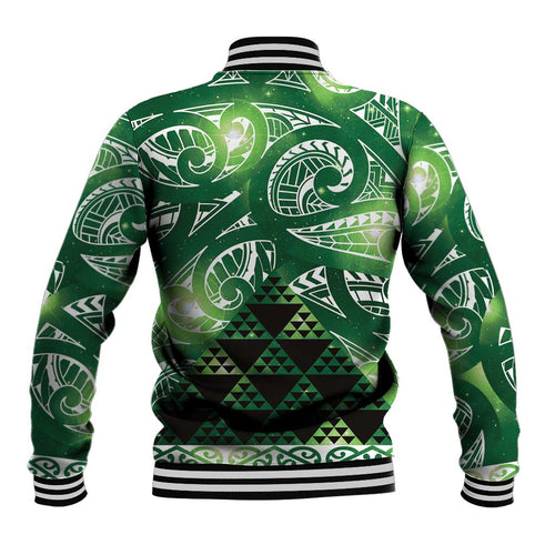 Matariki New Zealand Baseball Jacket NZ Niho Taniwha Maori New Year Green Galaxy