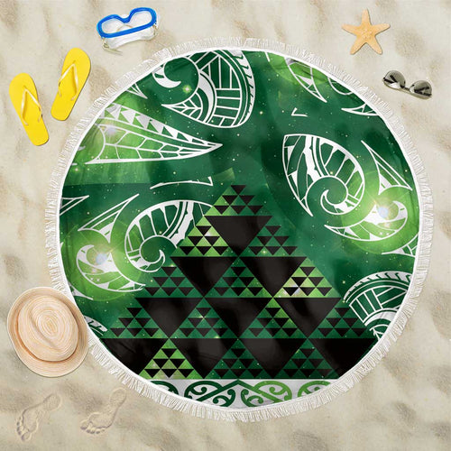Matariki New Zealand Beach Blanket NZ Niho Taniwha Maori New Year Green Galaxy