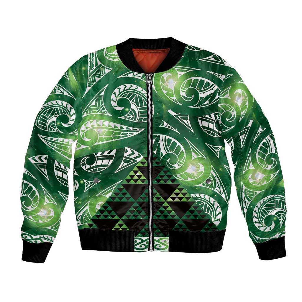 Matariki New Zealand Bomber Jacket NZ Niho Taniwha Maori New Year Green Galaxy