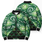 Matariki New Zealand Bomber Puffer Jacket NZ Niho Taniwha Maori New Year Green Galaxy