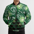 Matariki New Zealand Bomber Puffer Jacket NZ Niho Taniwha Maori New Year Green Galaxy