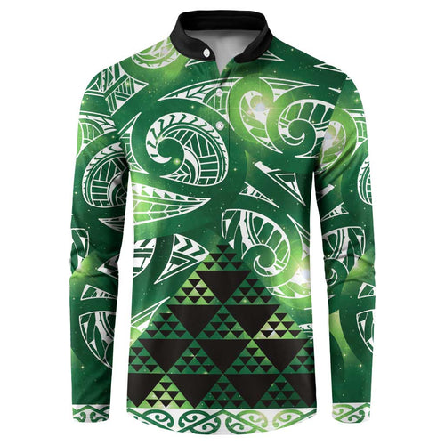 Matariki New Zealand Button Sweatshirt NZ Niho Taniwha Maori New Year Green Galaxy