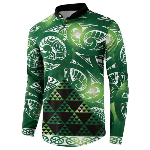 Matariki New Zealand Button Sweatshirt NZ Niho Taniwha Maori New Year Green Galaxy