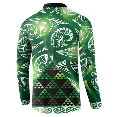 Matariki New Zealand Button Sweatshirt NZ Niho Taniwha Maori New Year Green Galaxy