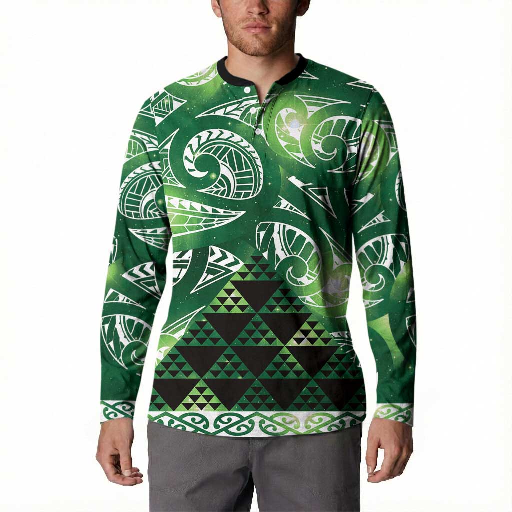 Matariki New Zealand Button Sweatshirt NZ Niho Taniwha Maori New Year Green Galaxy