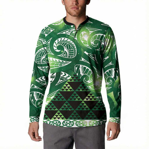 Matariki New Zealand Button Sweatshirt NZ Niho Taniwha Maori New Year Green Galaxy