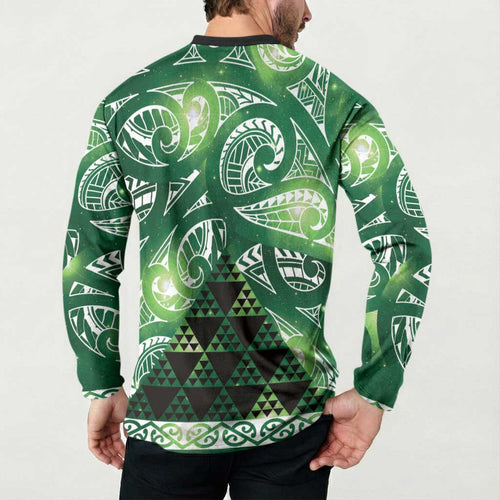 Matariki New Zealand Button Sweatshirt NZ Niho Taniwha Maori New Year Green Galaxy