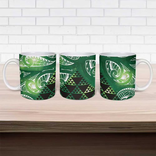 Matariki New Zealand Ceramic Mug NZ Niho Taniwha Maori New Year Green Galaxy