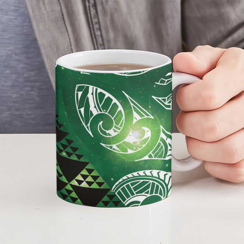 Matariki New Zealand Ceramic Mug NZ Niho Taniwha Maori New Year Green Galaxy