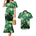 Matariki New Zealand Couples Matching Mermaid Dress and Hawaiian Shirt NZ Niho Taniwha Maori New Year Green Galaxy