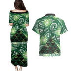 Matariki New Zealand Couples Matching Puletasi and Hawaiian Shirt NZ Niho Taniwha Maori New Year Green Galaxy