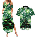 Matariki New Zealand Couples Matching Summer Maxi Dress and Hawaiian Shirt NZ Niho Taniwha Maori New Year Green Galaxy