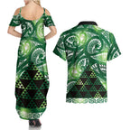 Matariki New Zealand Couples Matching Summer Maxi Dress and Hawaiian Shirt NZ Niho Taniwha Maori New Year Green Galaxy