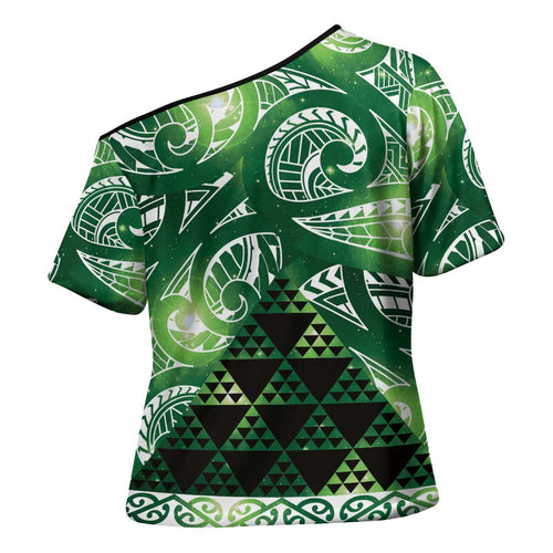 Matariki New Zealand Cross Shoulder Shirt NZ Niho Taniwha Maori New Year Green Galaxy