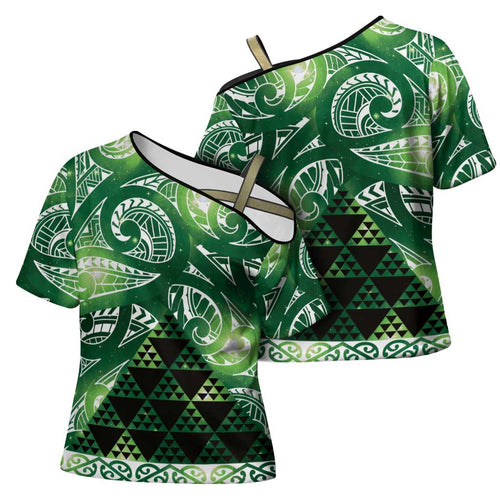 Matariki New Zealand Cross Shoulder Shirt NZ Niho Taniwha Maori New Year Green Galaxy