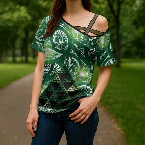 Matariki New Zealand Cross Shoulder Shirt NZ Niho Taniwha Maori New Year Green Galaxy