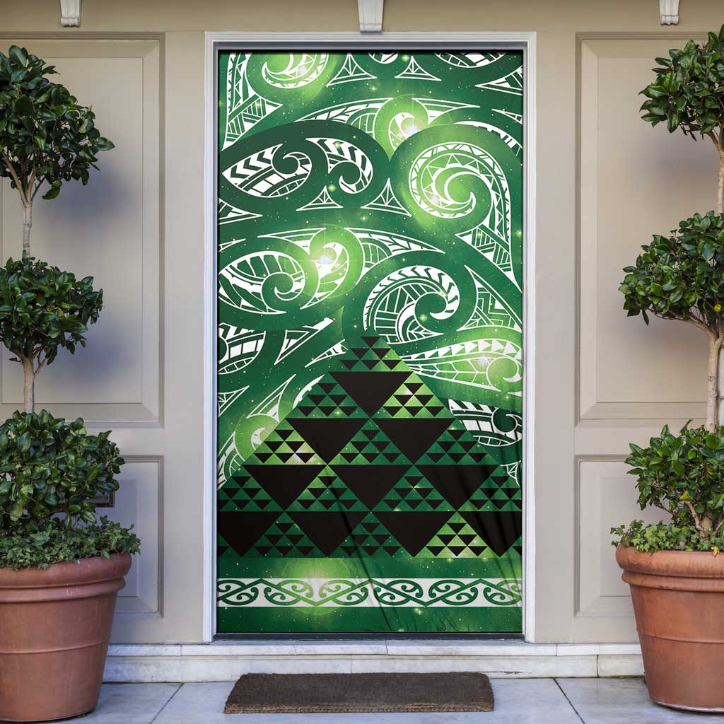 Matariki New Zealand Door Cover NZ Niho Taniwha Maori New Year Green Galaxy