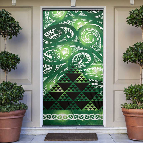 Matariki New Zealand Door Cover NZ Niho Taniwha Maori New Year Green Galaxy