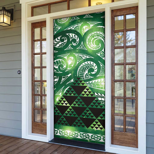 Matariki New Zealand Door Cover NZ Niho Taniwha Maori New Year Green Galaxy