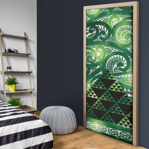 Matariki New Zealand Door Cover NZ Niho Taniwha Maori New Year Green Galaxy