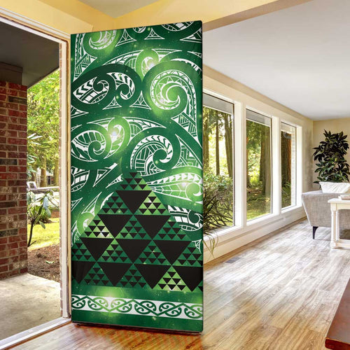 Matariki New Zealand Door Cover NZ Niho Taniwha Maori New Year Green Galaxy