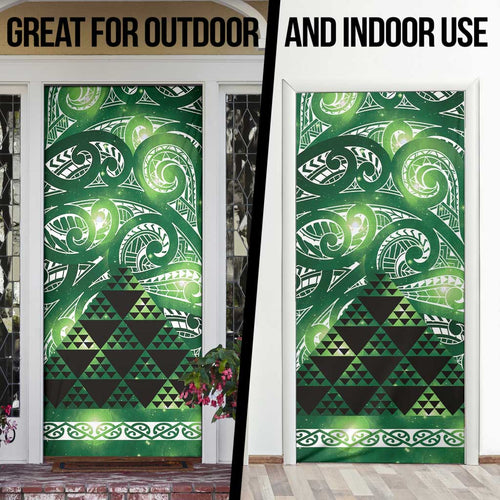 Matariki New Zealand Door Cover NZ Niho Taniwha Maori New Year Green Galaxy