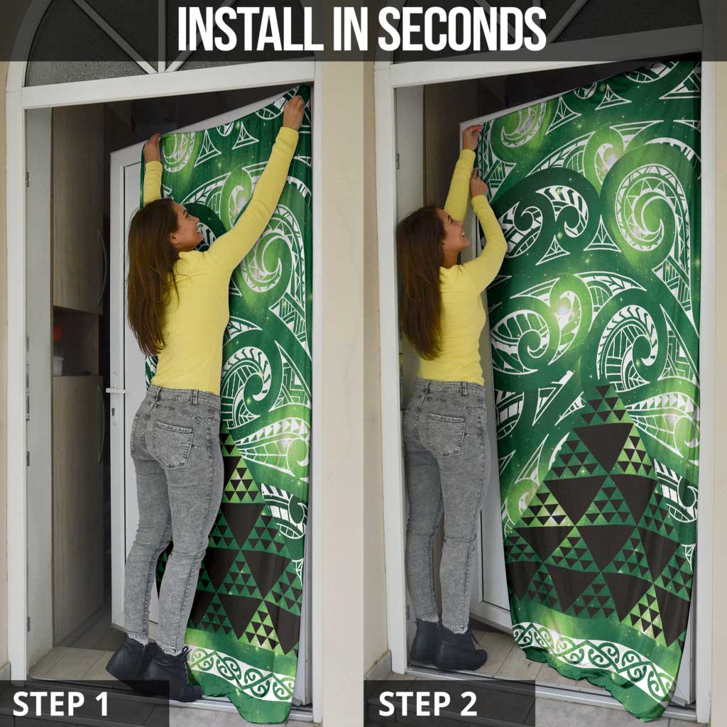 Matariki New Zealand Door Cover NZ Niho Taniwha Maori New Year Green Galaxy