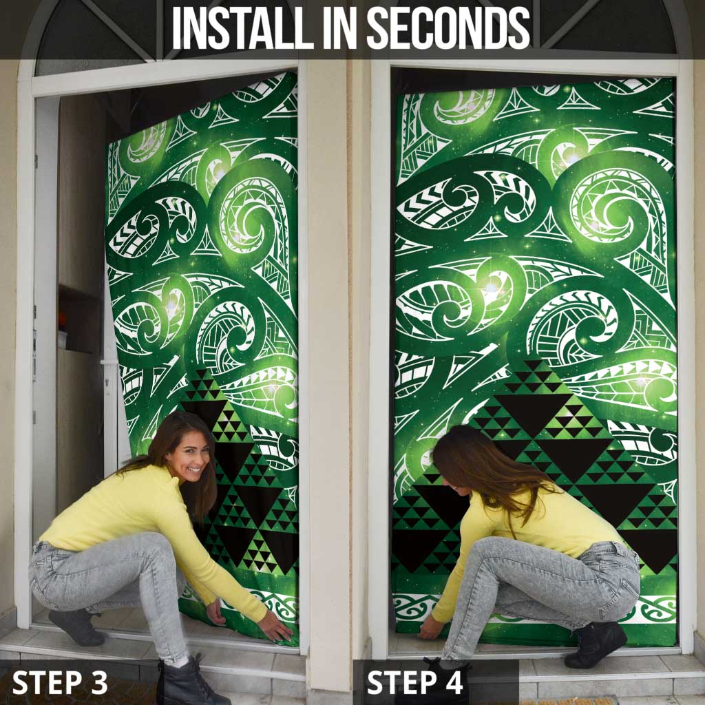 Matariki New Zealand Door Cover NZ Niho Taniwha Maori New Year Green Galaxy