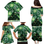 Matariki New Zealand Family Matching Puletasi and Hawaiian Shirt NZ Niho Taniwha Maori New Year Green Galaxy