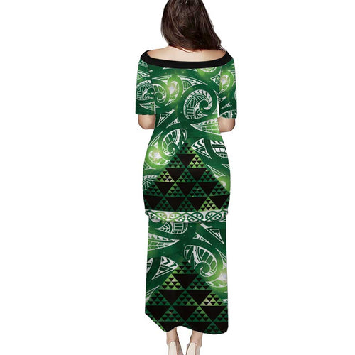 Matariki New Zealand Family Matching Puletasi and Hawaiian Shirt NZ Niho Taniwha Maori New Year Green Galaxy