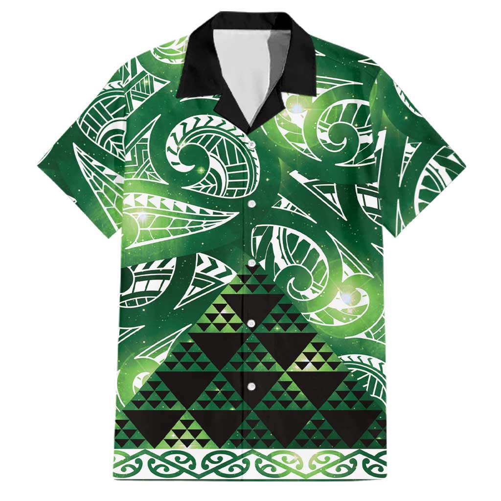 Matariki New Zealand Family Matching Short Sleeve Bodycon Dress and Hawaiian Shirt NZ Niho Taniwha Maori New Year Green Galaxy